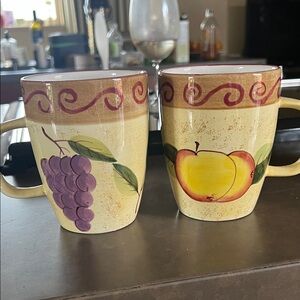 Los Angeles Pottery- Laura Gates Design Fruit Design Ceramic Mugs - Set of 2